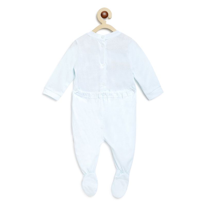 Boys Light Blue Printed Nappy Opening Babysuit image number 1